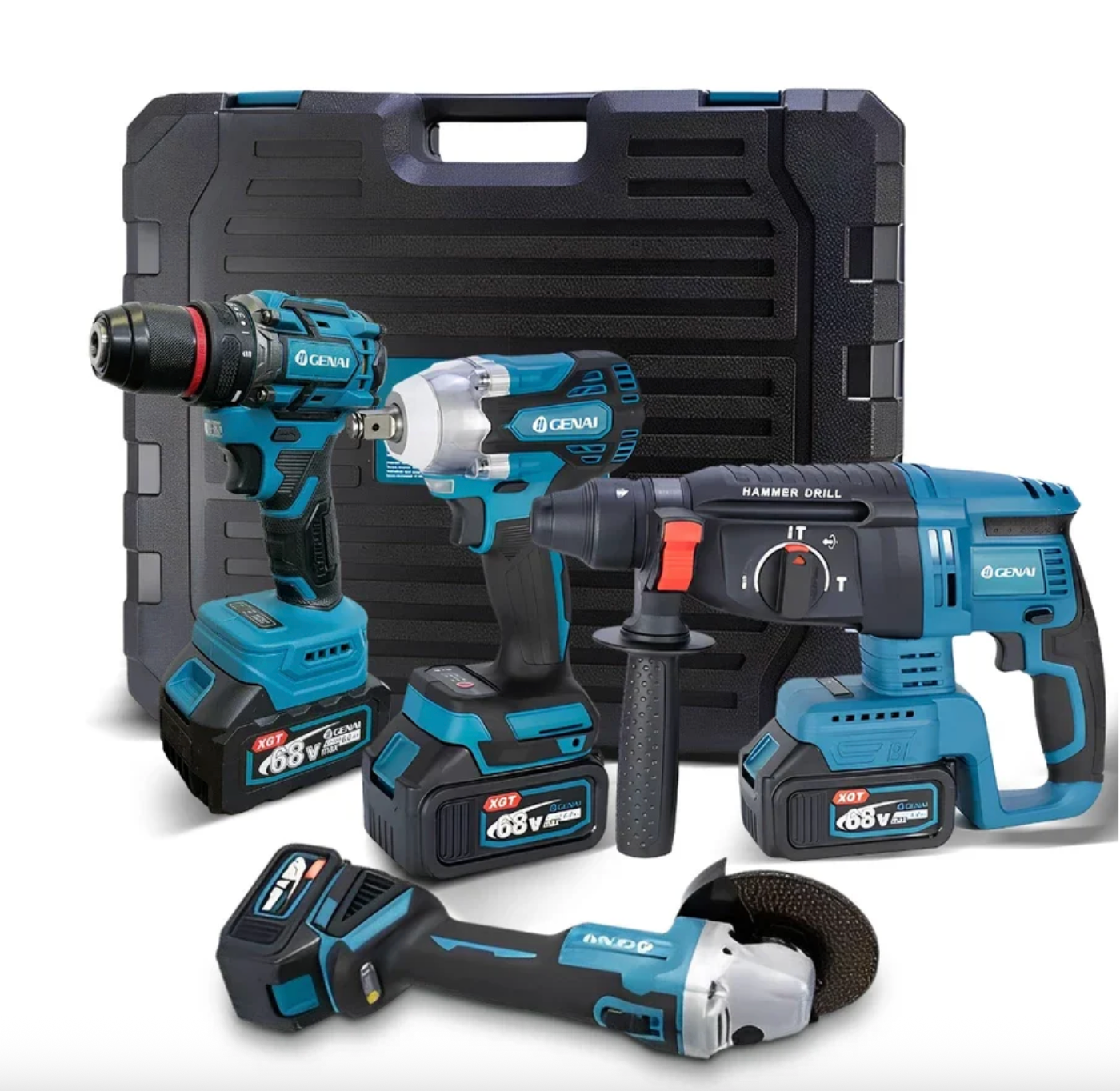 đ„ăPREĂO DE FĂBRICAăđ„ Kit de ferramentas 4 em 1 Furadeira, Chave de fenda/Chave de impacto/Amolador/Martelo 2 baterias de 21 V Caixa