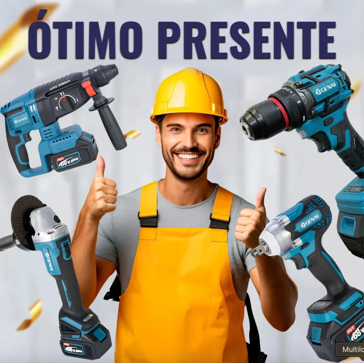 đ„ăPREĂO DE FĂBRICAăđ„ Kit de ferramentas 4 em 1 Furadeira, Chave de fenda/Chave de impacto/Amolador/Martelo 2 baterias de 21 V Caixa