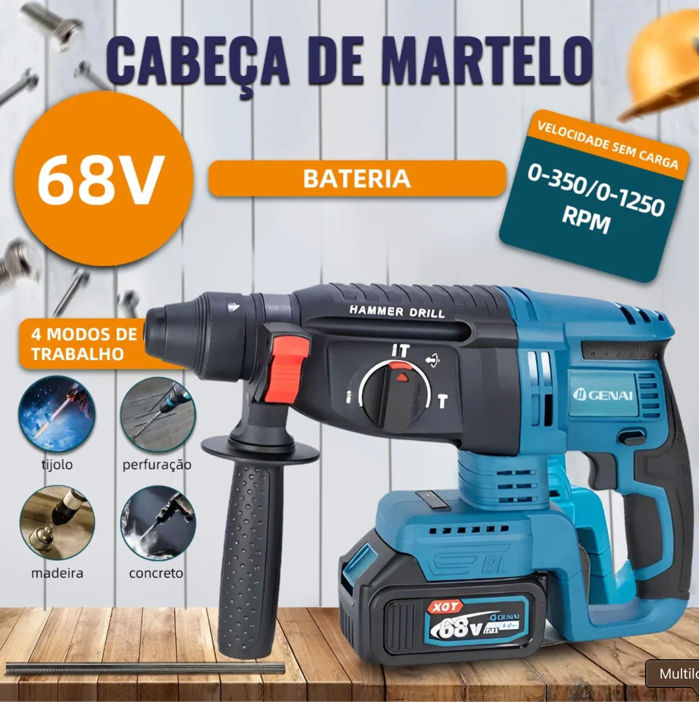 đ„ăPREĂO DE FĂBRICAăđ„ Kit de ferramentas 4 em 1 Furadeira, Chave de fenda/Chave de impacto/Amolador/Martelo 2 baterias de 21 V Caixa
