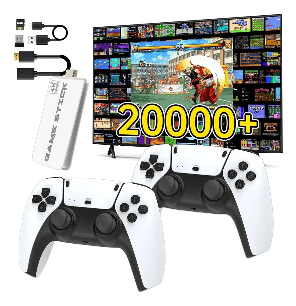 🔥 Mega Promoção - Video Game Stick M15 Pro 4K 3D 64GB 20mil jogos R36S K5 X12 - Branco 🔥