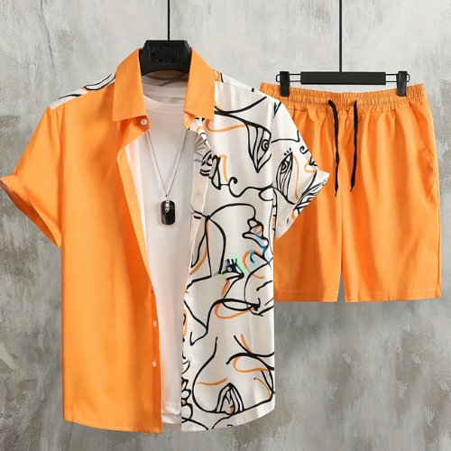 Conjunto Masculino Estampado Bicolor - Camisa e Bermuda