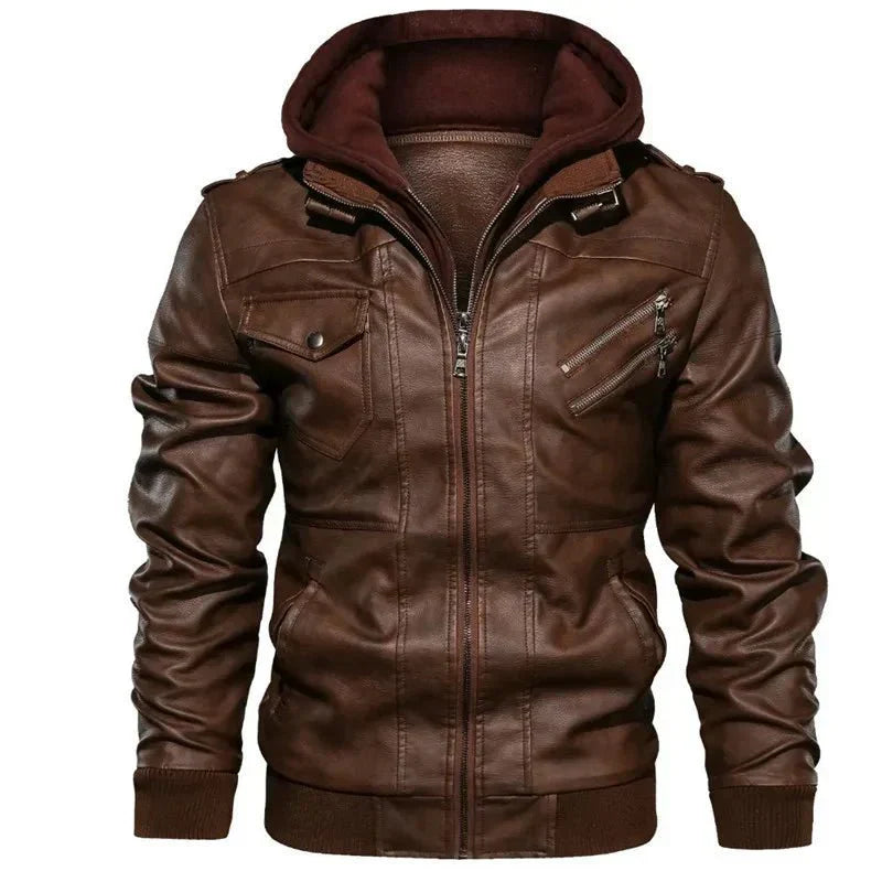 Jaqueta Masculina de Couro com Capuz Removível - Estilo e Versatilidade