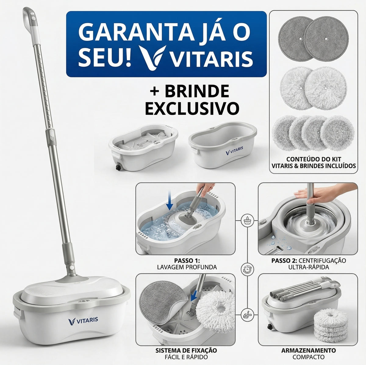 Kit Mop Elétrico 2 em 1 + Brindes Exclusivos: Limpeza Sem Esforço em Minutos!🔥