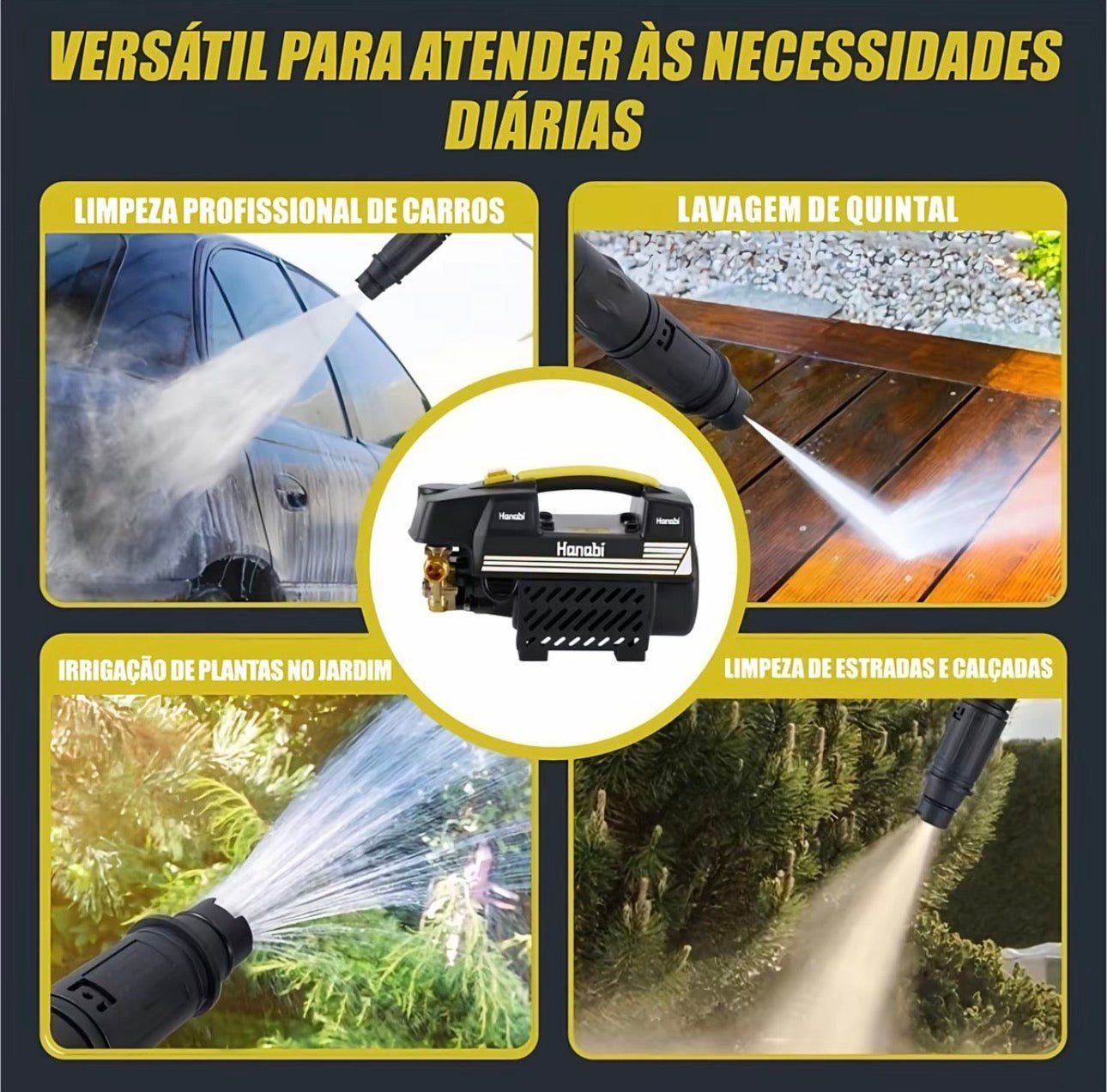 Kit Hanabi Lavadora De Alta Pressão - Motor por Indução de 4800w - 245bar Preto 127v ou 220v 60hz | Vazão 8,8 L/min | Alcance de 10 metros + brindes