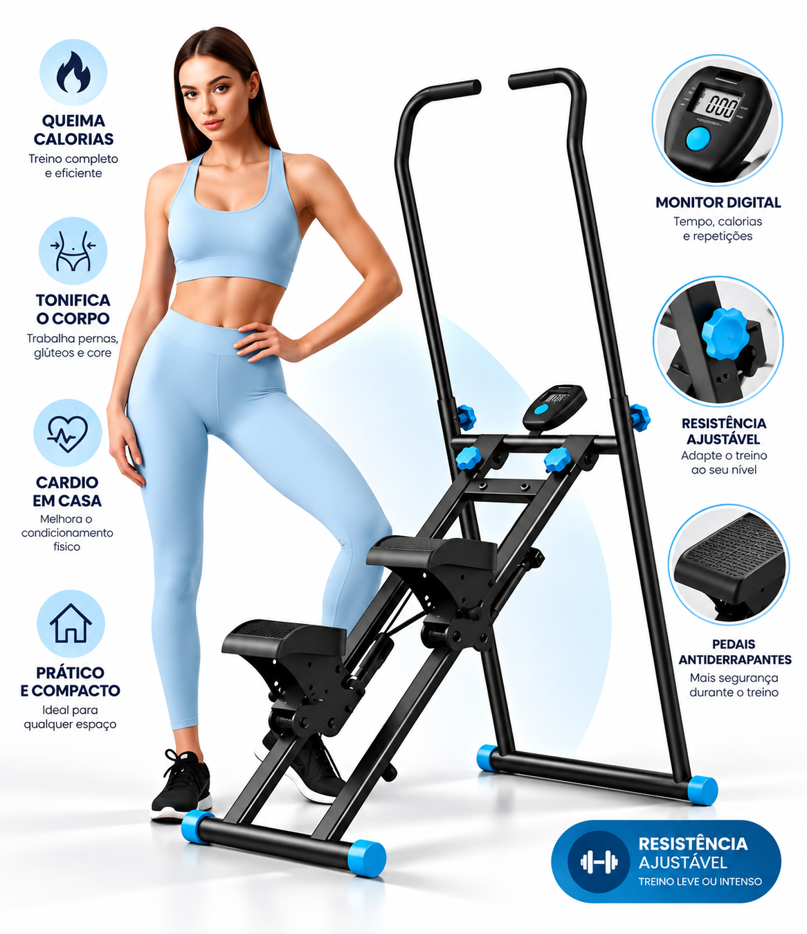 🔥 Simulador de Escada Vantero – Treino Completo e Dobrável suporta até 200KG!