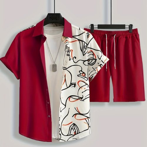 Conjunto Masculino Estampado Bicolor - Camisa e Bermuda