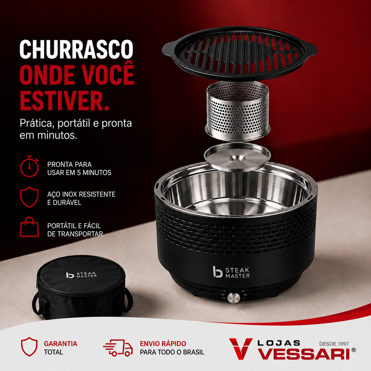 Kit Churrasqueira Portátil Premium Steak Master Smoke + Brinde Exclusivos🔥
