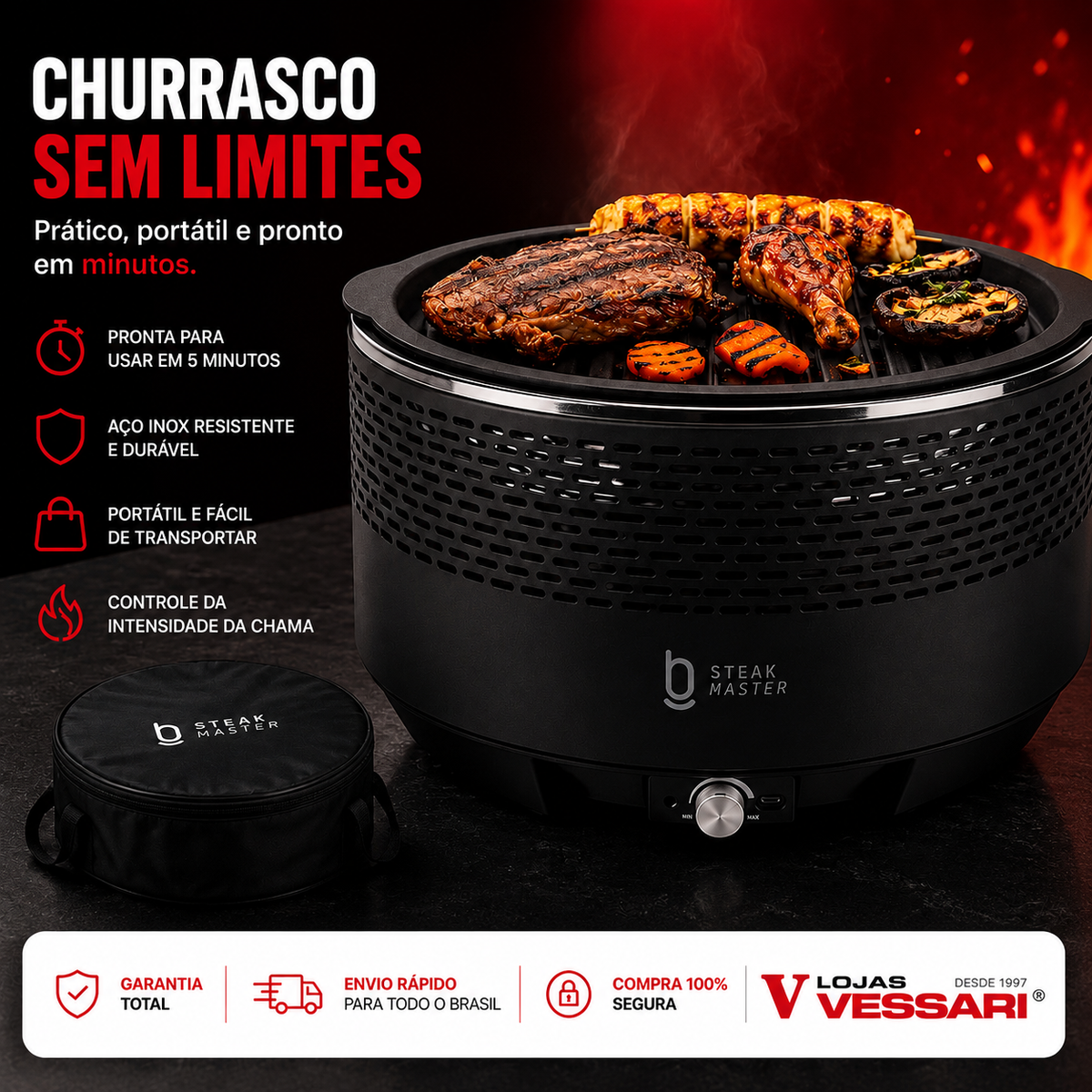 Kit Churrasqueira Portátil Premium Steak Master Smoke + Brinde Exclusivos🔥