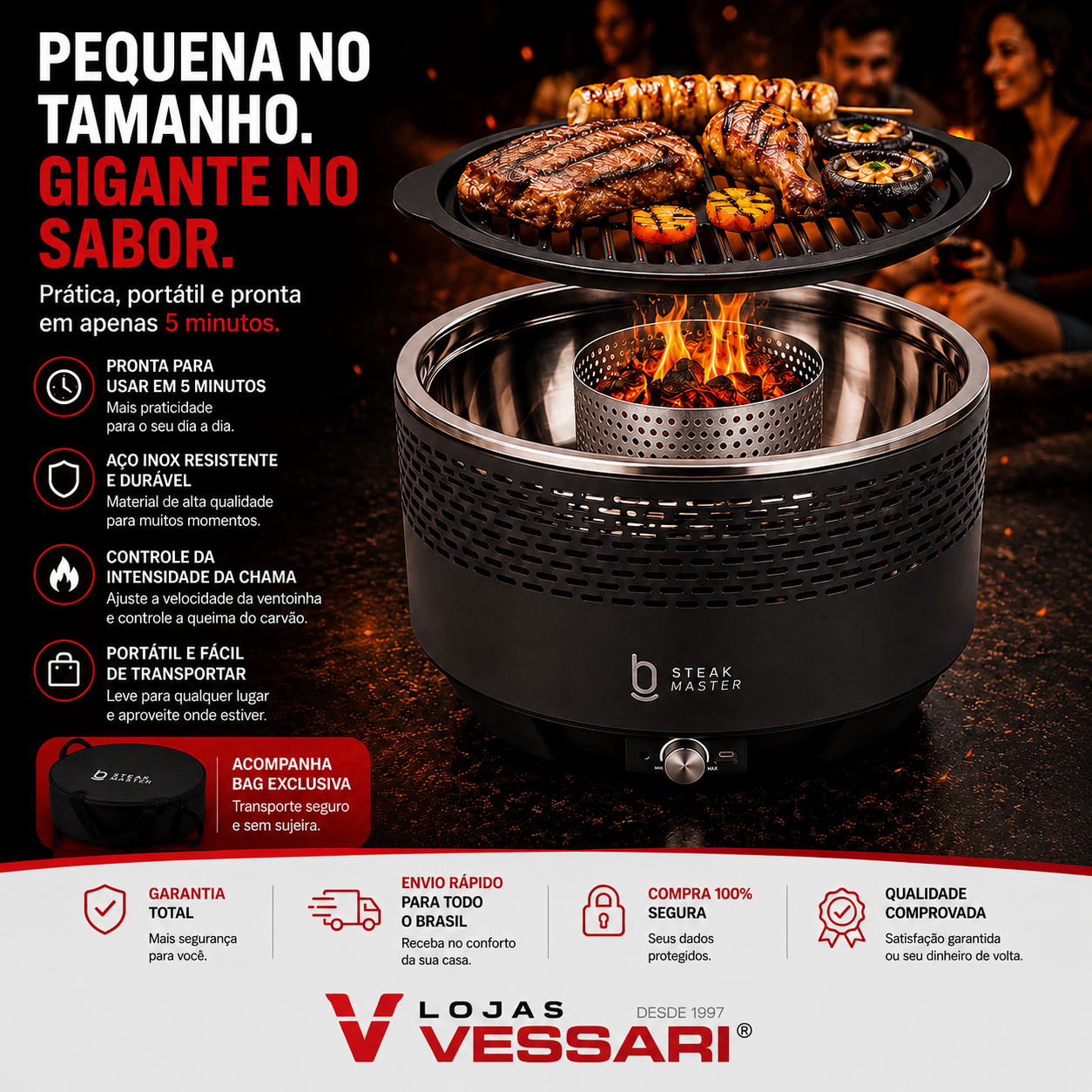 Kit Churrasqueira Portátil Premium Steak Master Smoke + Brinde Exclusivos🔥