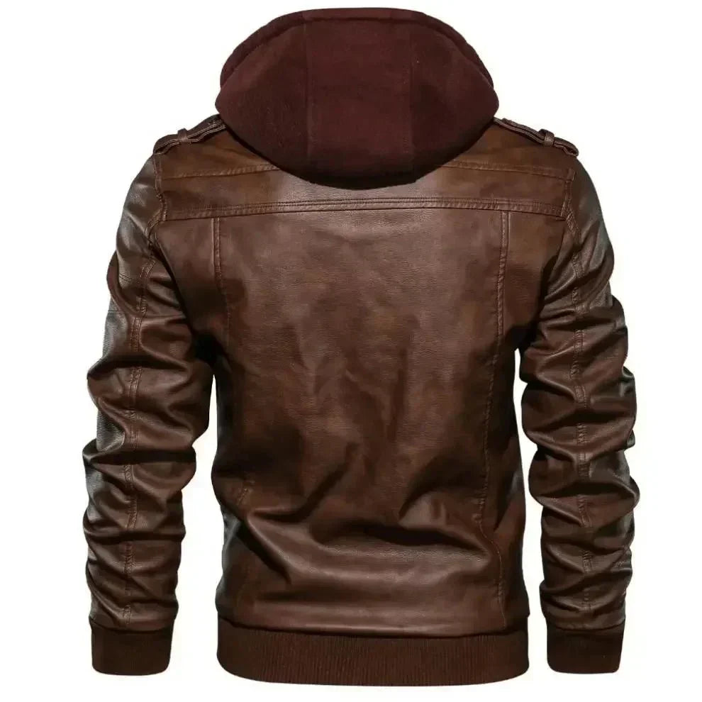Jaqueta Masculina de Couro com Capuz Removível - Estilo e Versatilidade