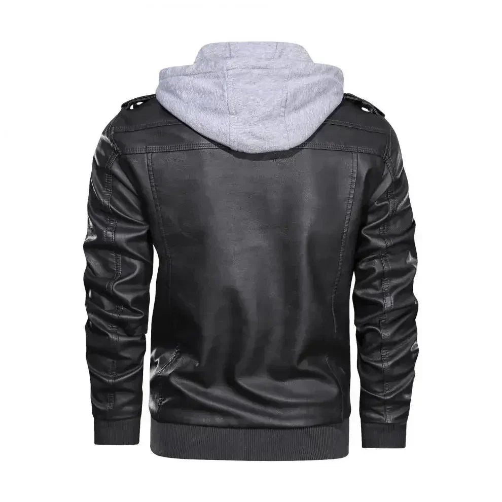Jaqueta Masculina de Couro com Capuz Removível - Estilo e Versatilidade
