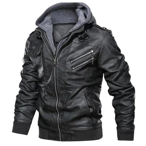 Jaqueta Masculina de Couro com Capuz Removível - Estilo e Versatilidade
