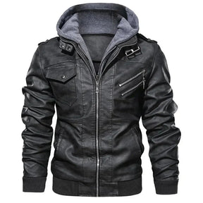 Jaqueta Masculina de Couro com Capuz Removível - Estilo e Versatilidade